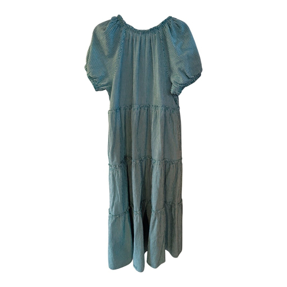 Sundance Topsail Striped Green & White Smocked Tiered Boho Dress Small - Picture 3 of 8